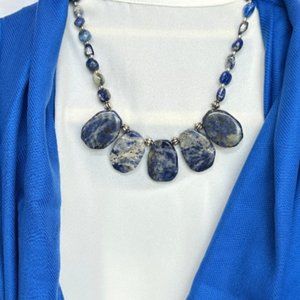 Blue Sodalite Stone and Beaded Necklace and Earring Set NWT